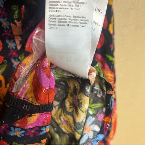 Farm Rio floral top ruffled button down puff sleeves size small 100% cotton - Picture 6 of 8